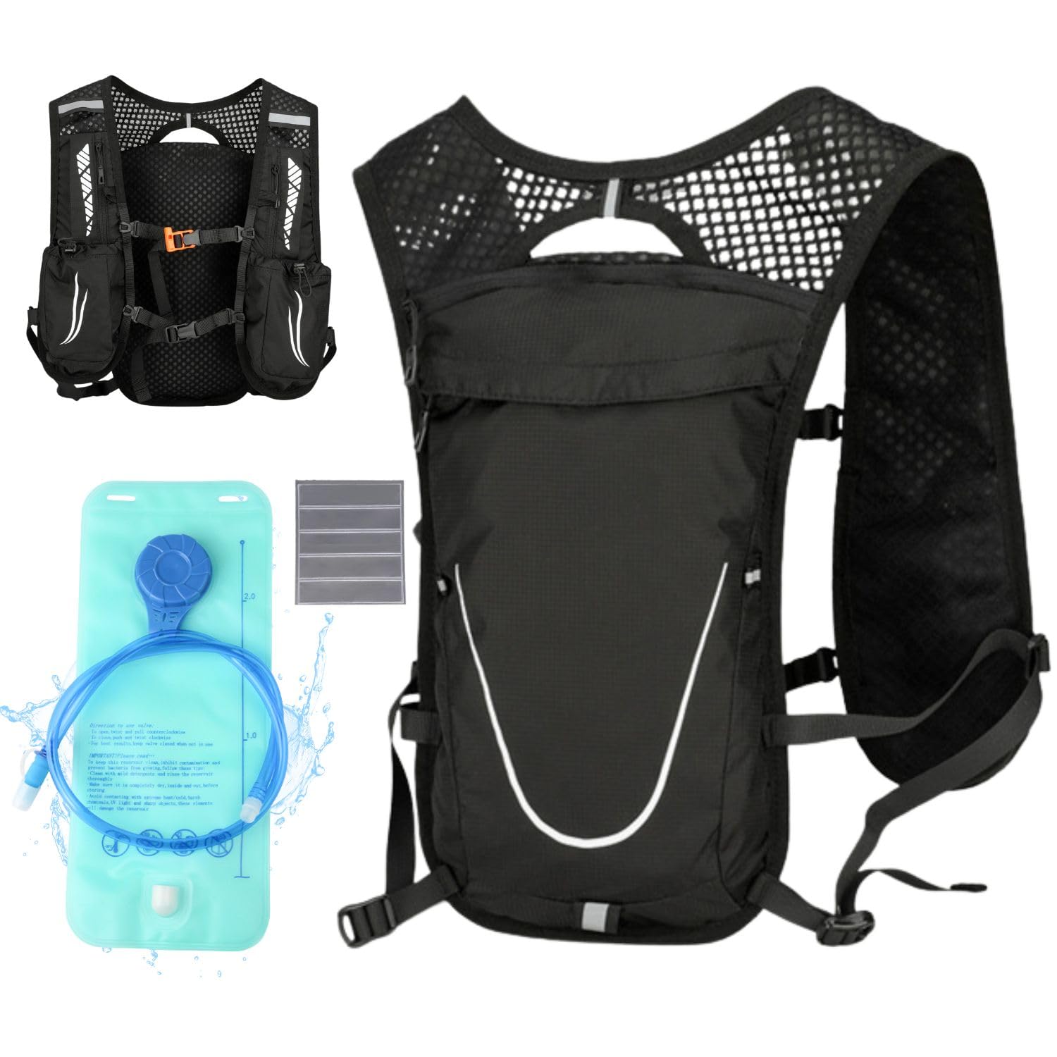 Gilet Hydratation Running pour Homme et Femme, avec Gourde d'hydratation de 2L et 2 Bandes réfléchissantes, Sac Hydratation Running pour Course Trail Marathon Cyclisme Randonné
