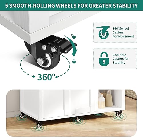 Miniatura 7 de YITAHOME Carrito de isla de cocina rodante de 37 pulgadas con almacenamiento, isla de bloque de carnicero sobre ruedas, carritos de almacenamiento