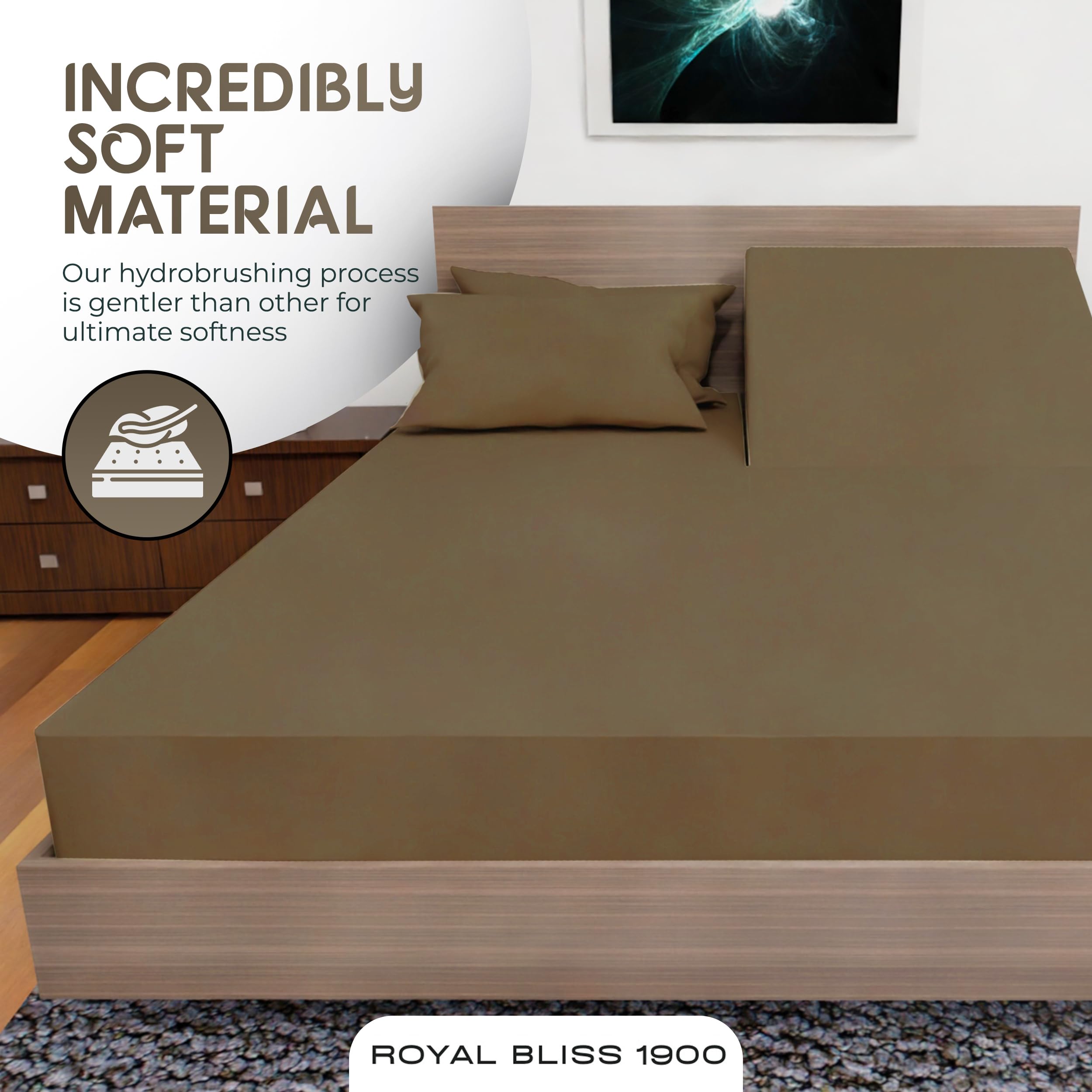 Royal Bliss 1900 Top Split Flex Head King Size Sheet Set - Egyptian Quality Ultra-Soft Bed Sheets | Double Brushed | Deep Pockets- Easy Fit - 4 Piece Set- Fade Resistant (Taupe)