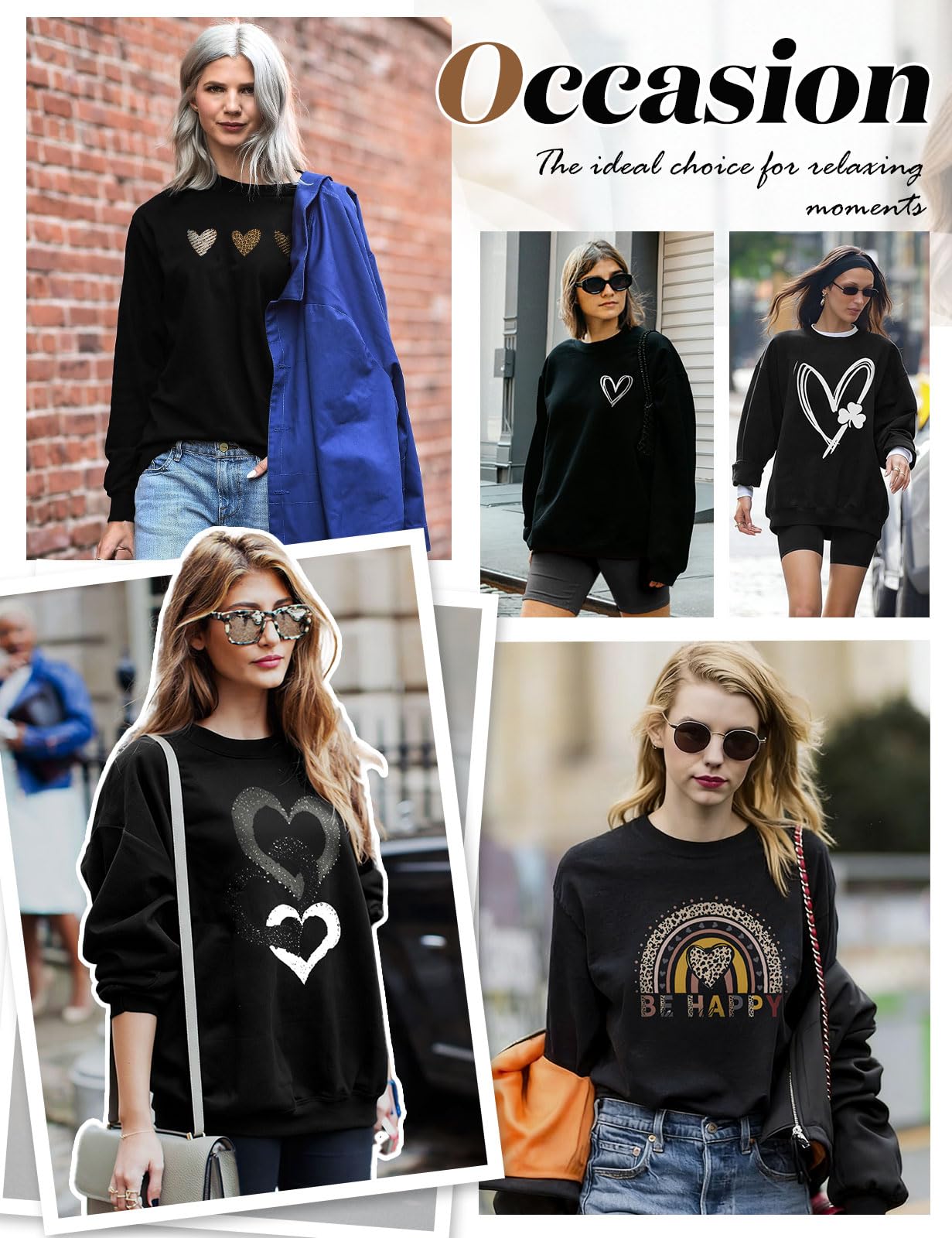 CMTOP Felpa Donna Stampata Maglia Casual Senza Cappuccio Maglietta Primaverile Autunnale a Maniche Lunghe Pullover con Orlo a Coste in Tinta Unita T-Shirt Moda Stile Sport Basic