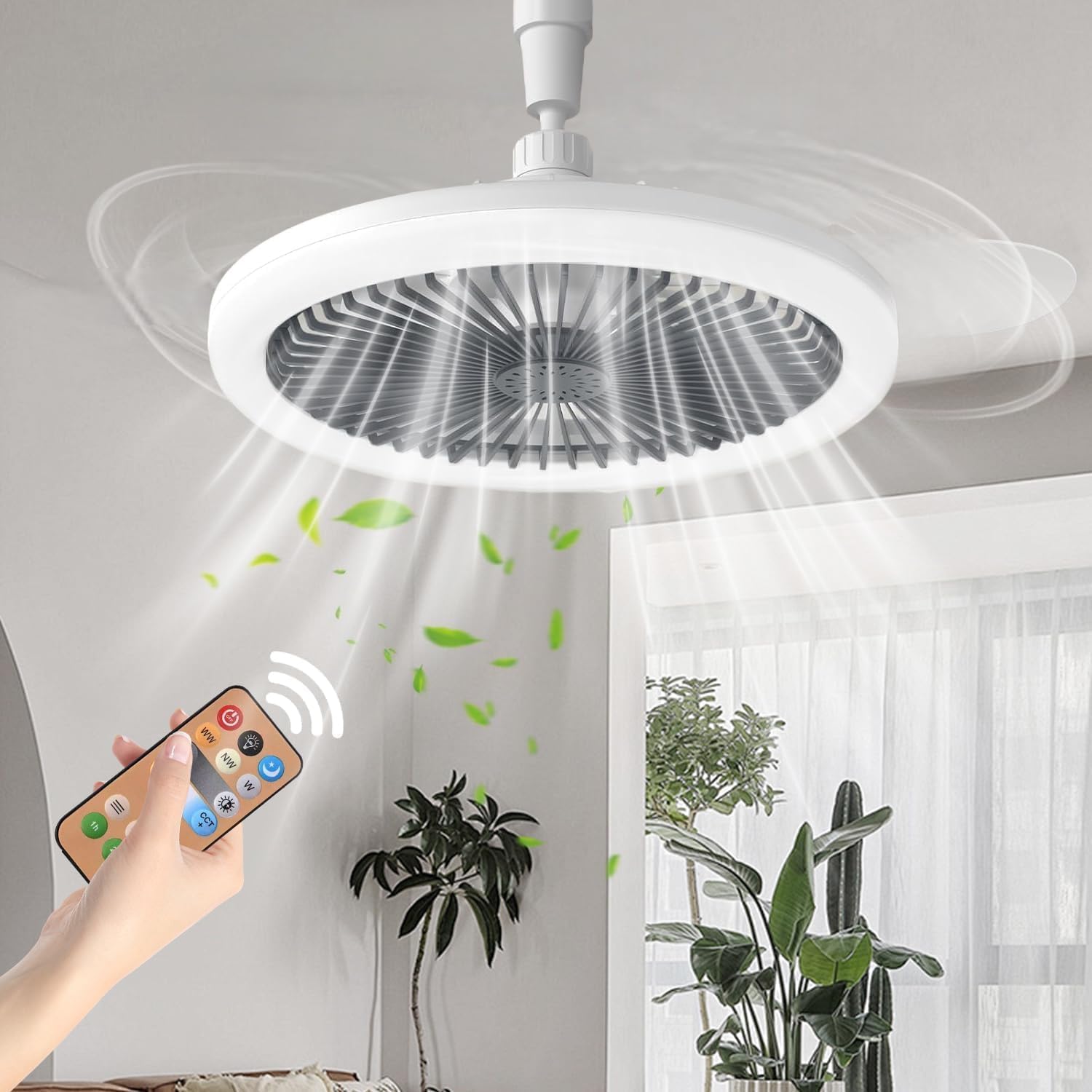 Himank Ceiling Fan with LED Lights, E27 30W Noiseless Ceiling Lamp, Remote Control, 1/2/4H Timing, 3 Color Dimmable LED, 3 Speeds, for Small Spaces Bedroom Home Office