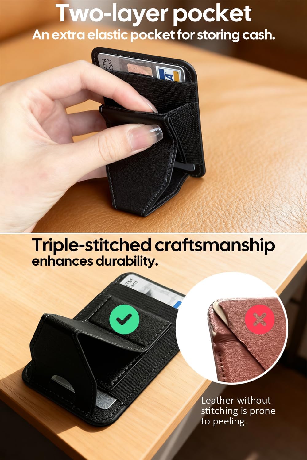 For Magsafe Wallet with Stand, Magnetic Wallet for iPhone 17/16/15/14/13/12 Series, Angle Adjustment & 7 cards holder with cash holder phone wallets, Black(DBX002) - Image 4