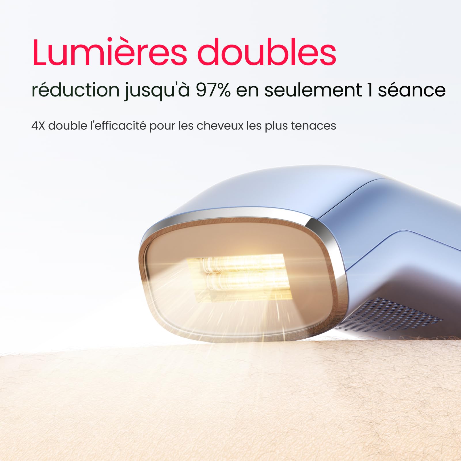 Épilateur Lumière Pulsée à Triple-Pulsion Burst,2°C Saphir &16.6 cm² Surface de contact, Lumières Doubles, Épilation Efficace et Durable, Mode PHR & Smart App pour Poils Résistants (Bleu)