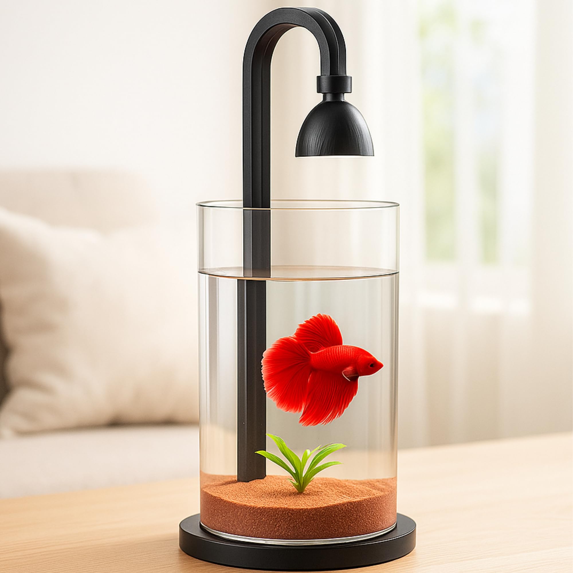 pc-10s (black) vertical aquarium fish tank | 1.5l clear acrylic mini fish tank & fish bowl with 7-color led light | betta & guppy tank for home & office | compact small aquarium setup