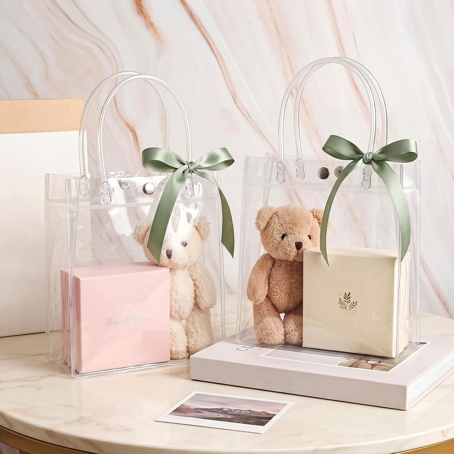Saintrygo 50 Pcs Clear Gift Bags with Handles, 5.9 x 6.3 x 2.8 Inches image 3