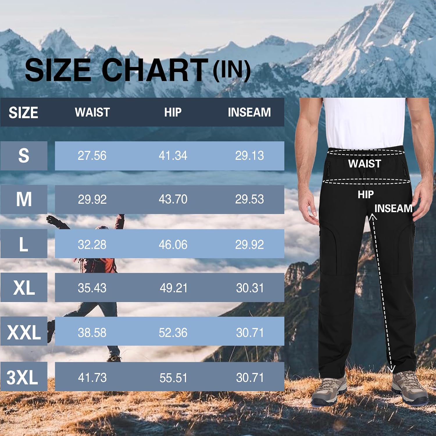 Men's Lightweight Hiking Pants with 5-Pocket Design Breathable Water-Resistant Quick Dry