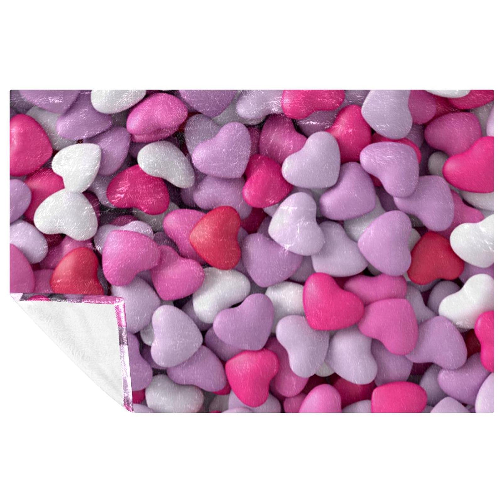 Couverture douce et chaude motifs cœurs roses pour lit et canapé de 150x100 cm