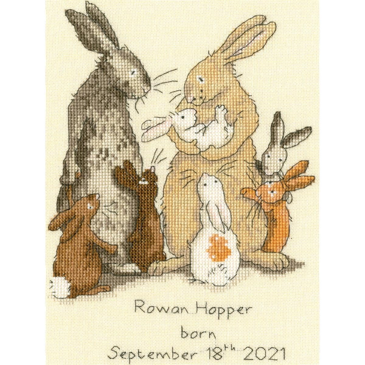 Bothy Threads counted cross stitch kit ""Welcome to the warren"", XAJ15, 18x24cm,