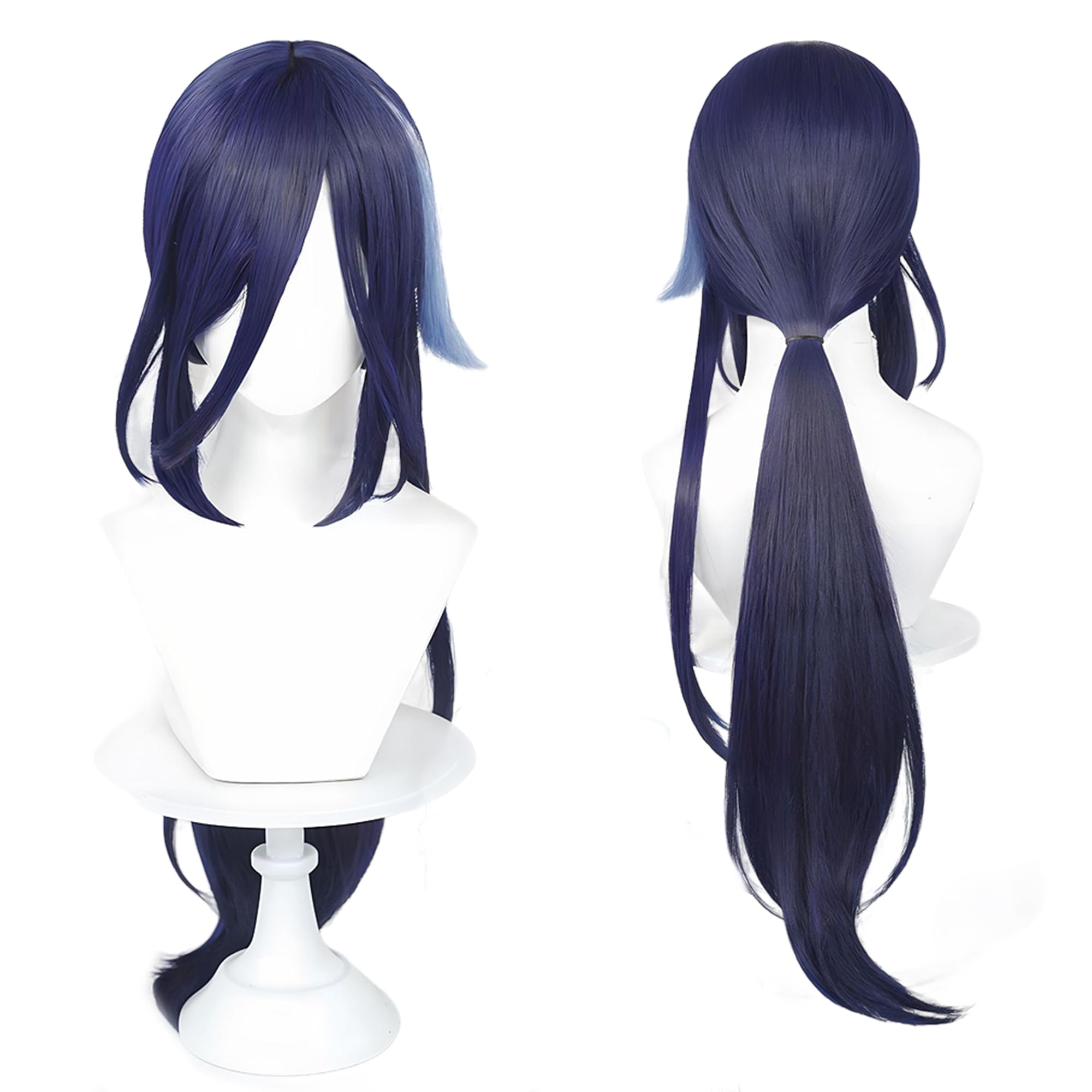 maysuwell Clorinde Wig Genshin Impact Fontaine Cosplay Wig Long Blue Straight Ponytail Hair with Bangs for Woman and Man Comic Con, Anime Show, Halloween