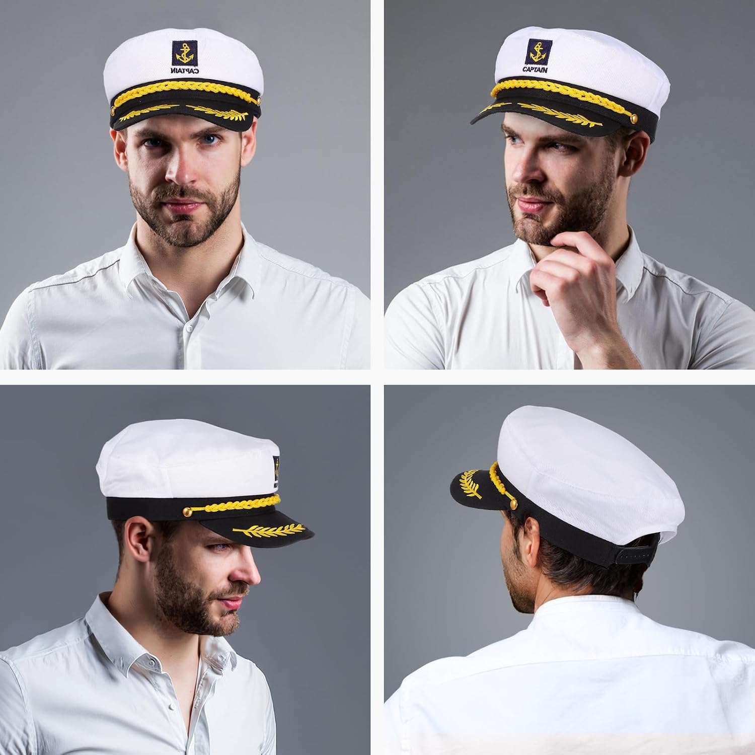 PATKAW Adult Yacht Captain Hat White Embroidered Sailor Boat Cap Lightweight Marine Hat for Cruise Party Halloween Costume
