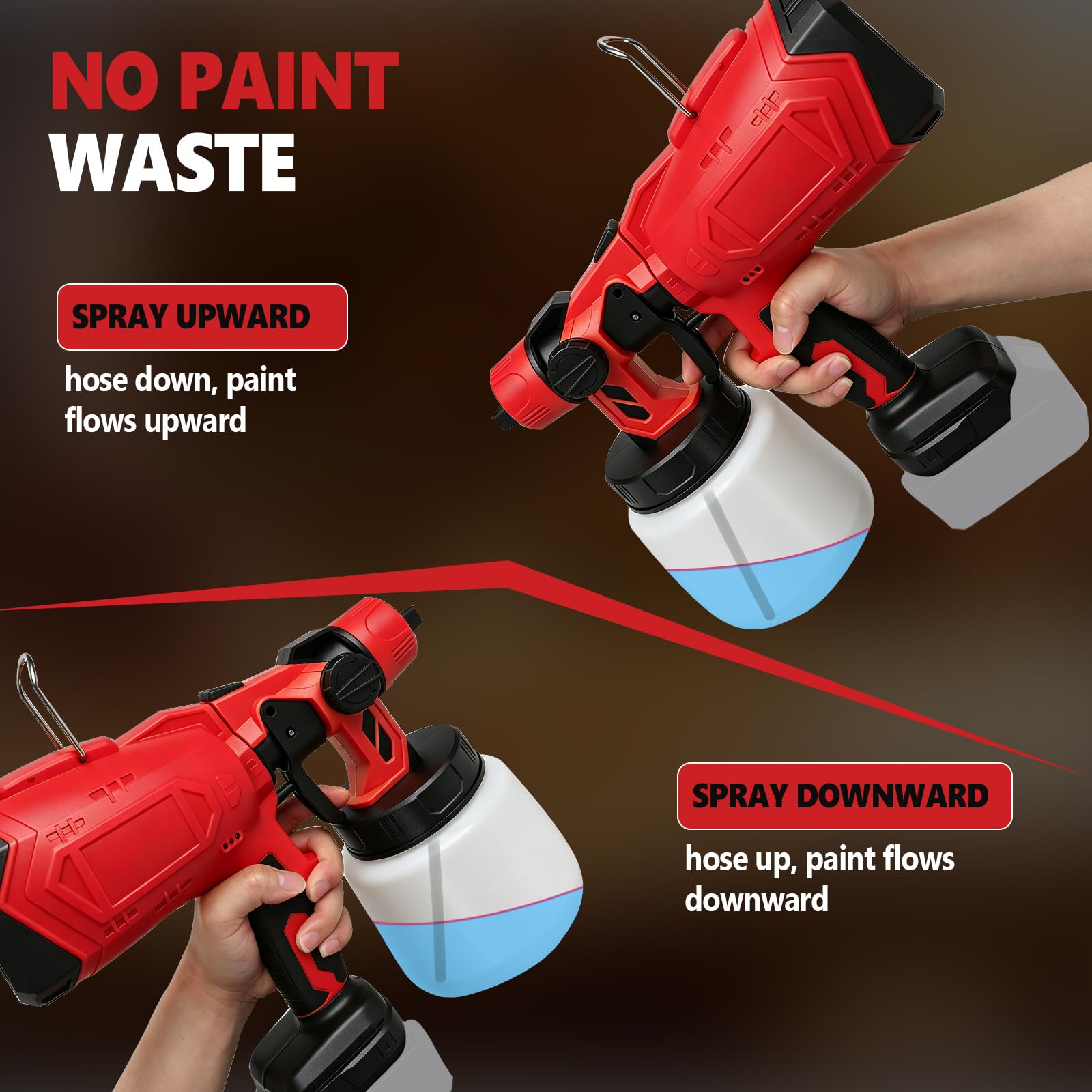 Spruzzatore di vernice senza fili compatibile con Milwaukee 18 V, pistola a spruzzo elettrica HVLP con 4 ugelli in rame e 3 motivi per pareti di recinzione, pittura fai da te della casa