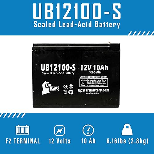 Miniatura 2 de Shoprider Echo 3 SL73 - Paquete de 2 baterías de repuesto UB12100-S universal sellada de plomo ácido (12 V, 10 Ah, 10000 mAh, terminal F2, AGM, SLA)
