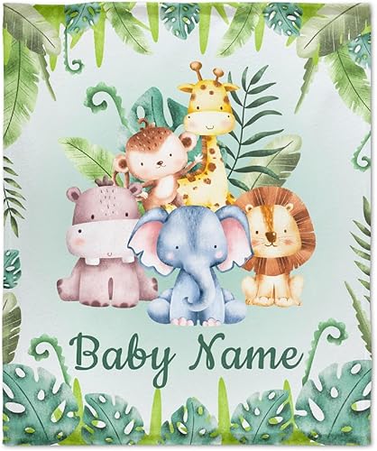 Miniatura 158 de Manta personalizada con diseño de jirafa y elefante, manta de franela suave, acogedora y ligera con nombre para sofá, cama, sofá, regalo, unisex