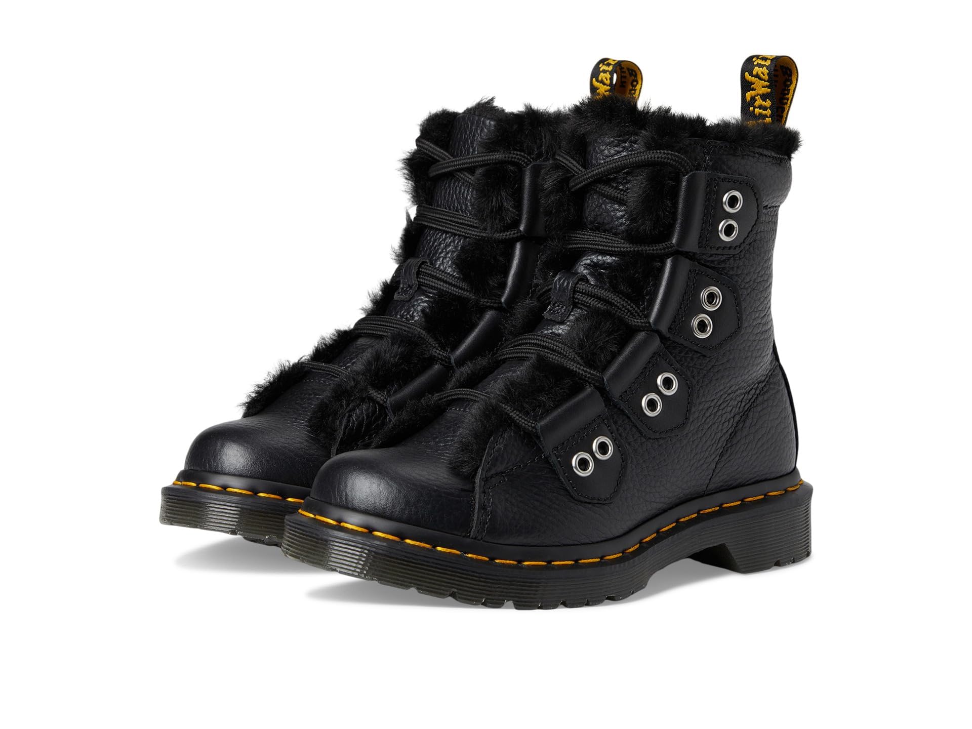 Dr. Martens Womens 1460 Lace To Toe Fur Lined Nappa Leather Up Boots, Black, 4 UK