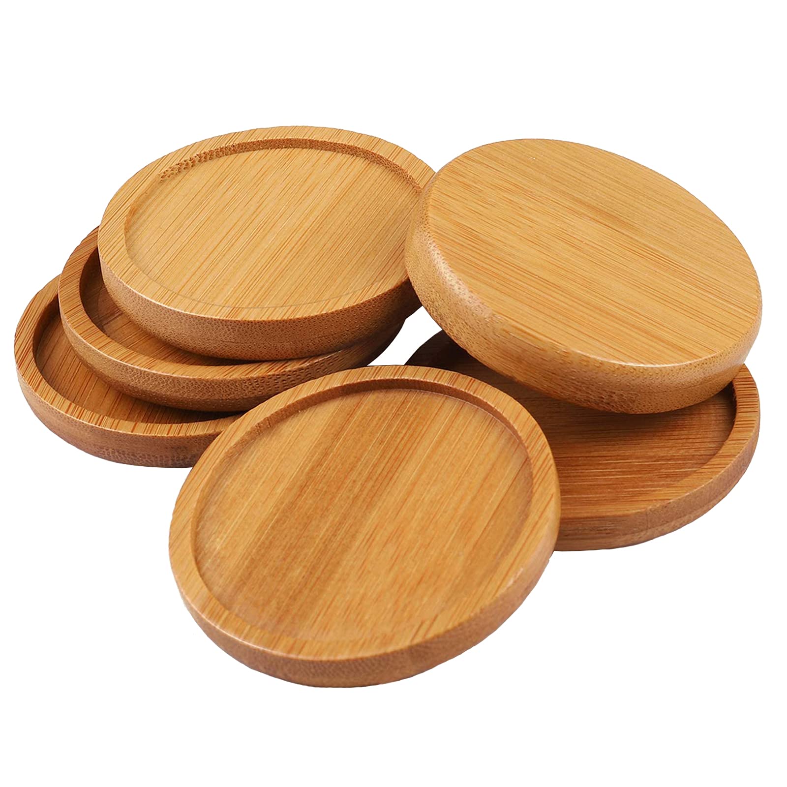 6pcs 3 inch Bamboo Round Plant Saucer, Mini Flower Pot Tray for Cactus Plant Pot Flower Pot Container Planter Bonsai Pots,no Plants Pot