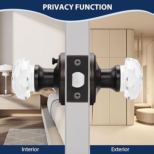 Miniatura 4 de Orger Paquete de 10 pomos de puerta de vidrio con roseta de bronce aceitado, pomos de puerta de bañocama para uso privacidad, manijas de puerta