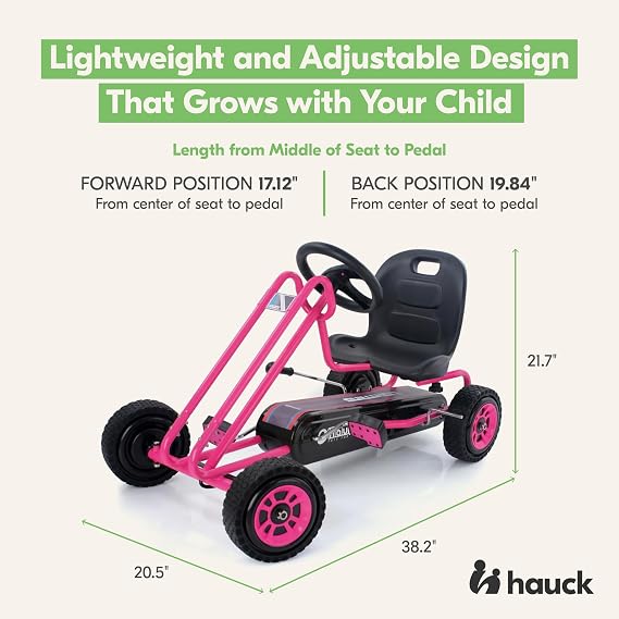 hauck Kids Pedal Go Kart, 4 Wheel Bike Cart, Ride for Ages 4-8, Pink