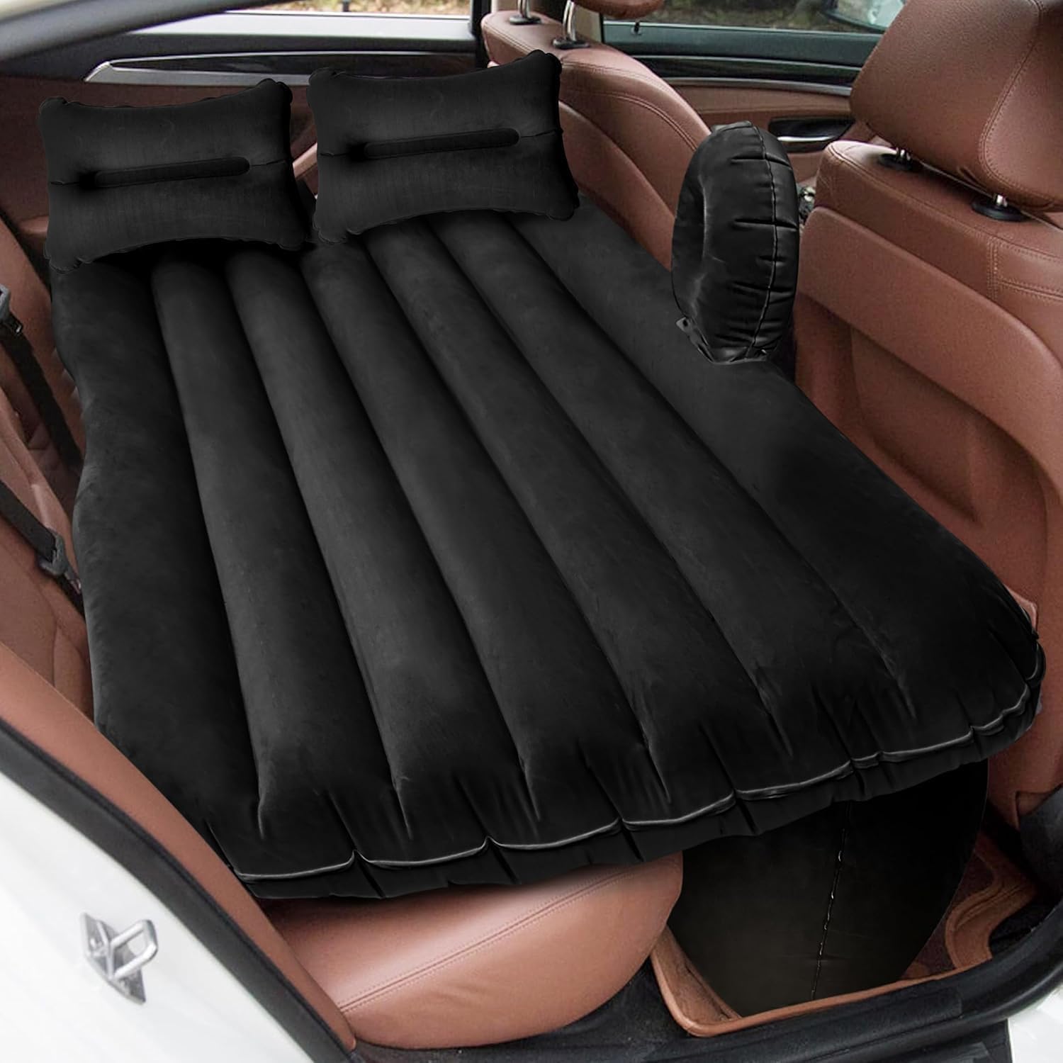 Toy Imagine Car Inflatable Bed with Air Pump & 2 Pillows Quick Inflatable Back Seat Bed Car Bed for Kids, Travel, Trip, Camping, Picnic, Pool & Beach Universal Fit (Black)