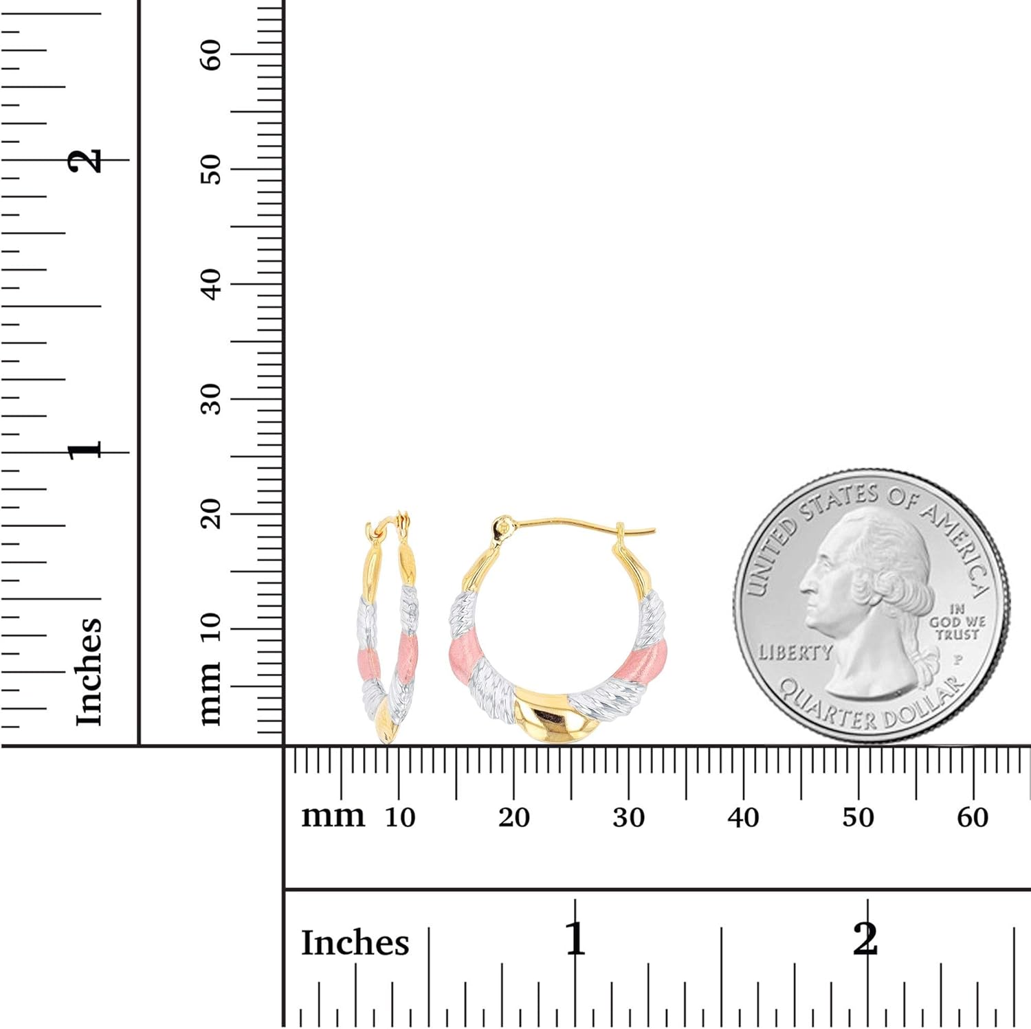 14K Gold Polished & Satin Twist Hoop Earrings For Women | 2x21mm Hoops | Earrings For Sensitive Ears | Solid Gold Earrings For Women - Image 4