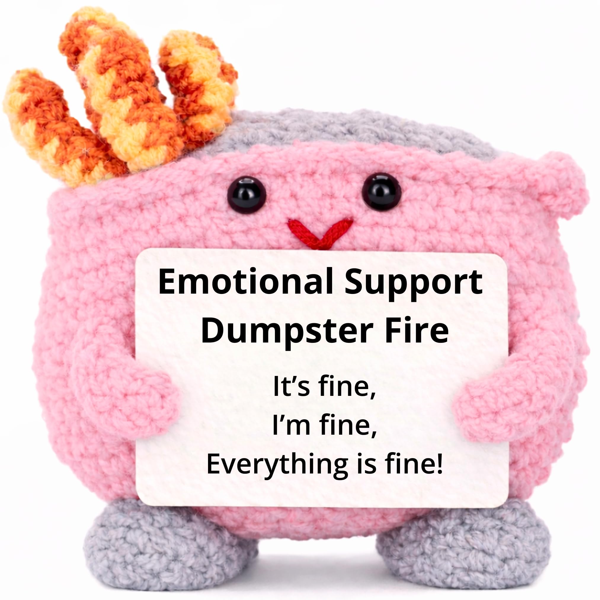 Emotional Support Dumpster Fire Crochet, Handmade Positive Support Gift. Counselor, Teacher, Manager, Co worker Office Desk Decor. Friends and Family.