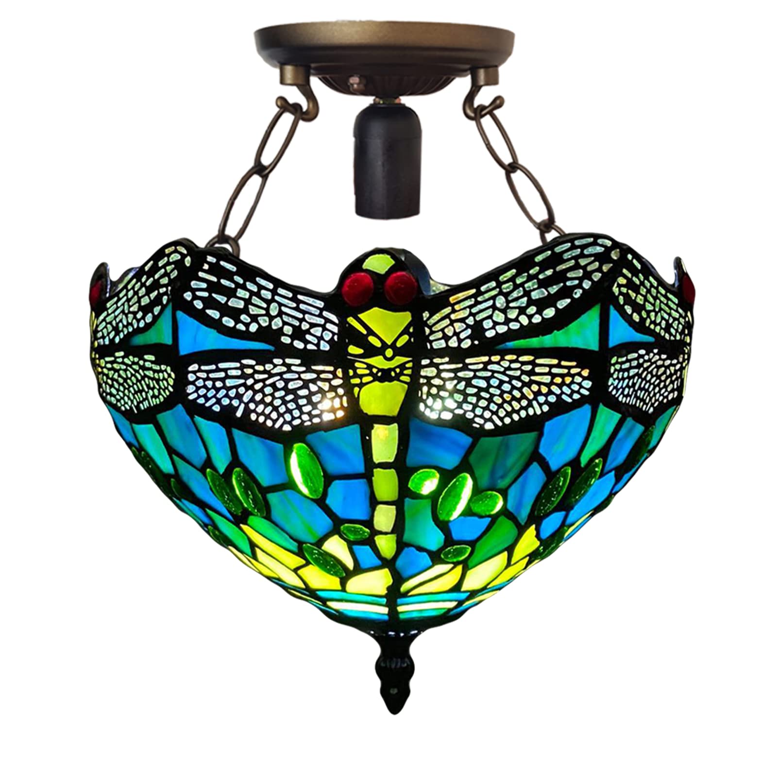 Auroh Multicolor Tiffany Style Ceiling Lamps Stained Glass Handcrafted Lamp Shades Antique Design Ceiling Light For Living Room Bedroom Lounge Hallway (C-1015)