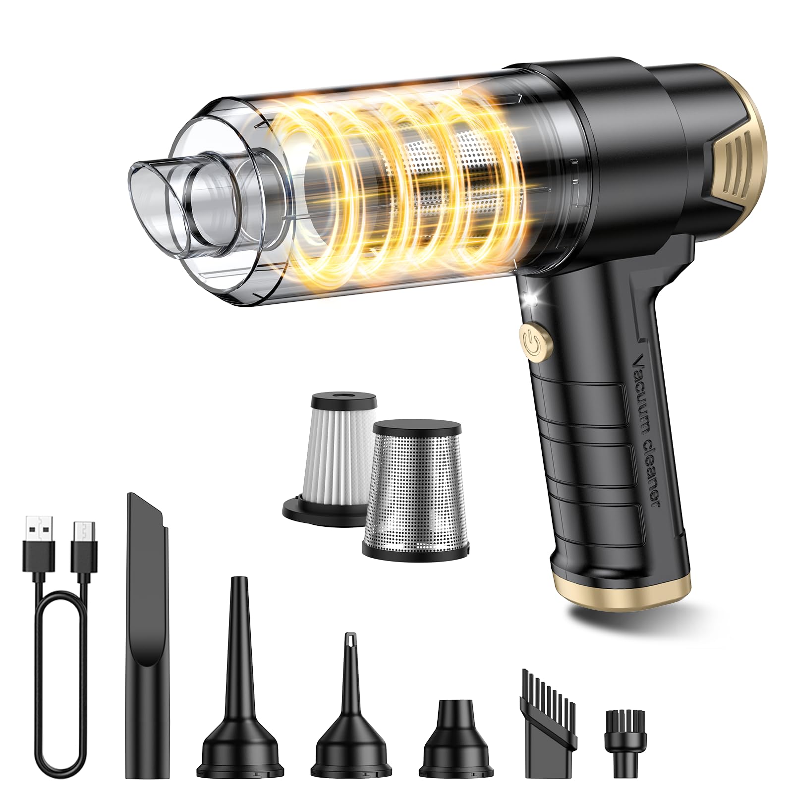 Handheld Car Vacuum Cleaner Cordless, 16000PA Hand Held Vacuum Portable, 2 in 1 Air Duster and Mini Vacuum Cleaner Rechargeable with LED, Multi-Nozzles & Washab