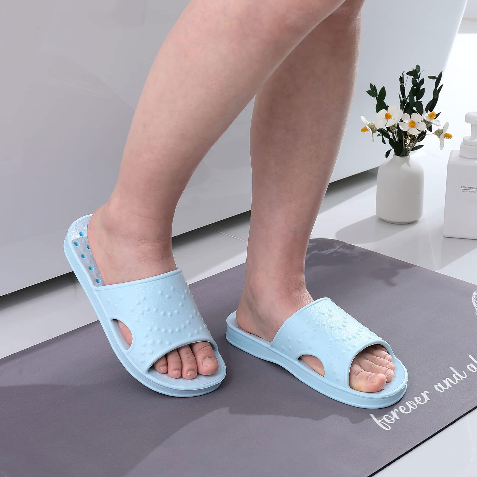 Sandalias de ducha de secado rápido, pantuflas de baño, de gimnasio, suela suave, pantuflas para el hogar con punta abierta., Azul 2