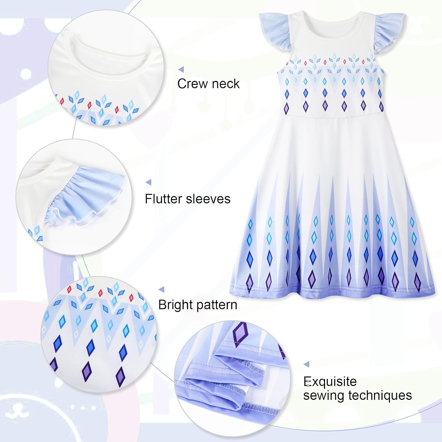 Jurebecia Girls Nightgowns Princess Pajamas Nightdress for Toddler Kids Sleepwear Flutter Short Sleeves Nightie Dress - Image 4