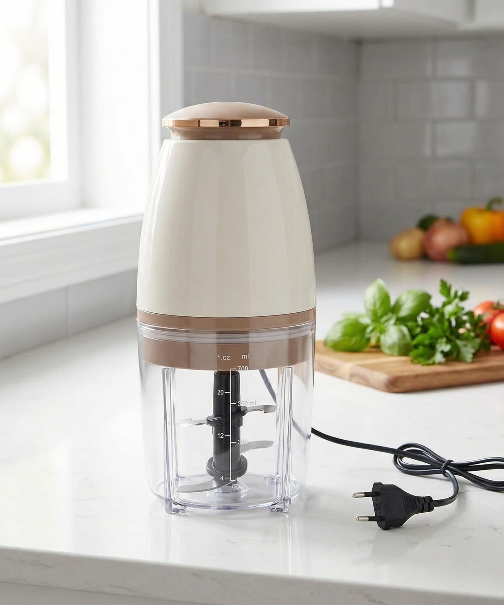 Electric Mini Food Chopper, Garlic Ginger Onion Vegetable Meat Grinder, Clear Bowl, Rose Gold-image-42