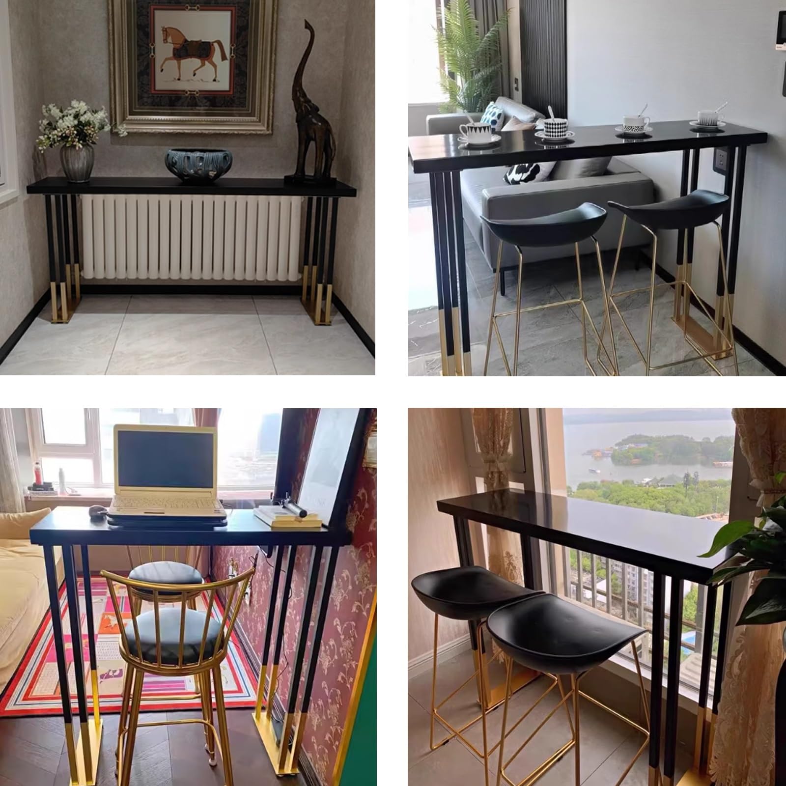 Barra de madera mesas altas y estrechas,Mesa alta con base de metal,Mesa de bar cuadrada Mesa auxiliar para exteriores,Industria madera maciza Mesa Alta Bar Mesa alta estilo country,Sin taburete(White
