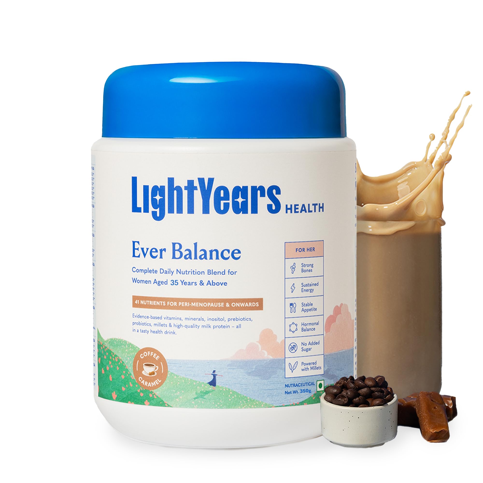 Lightyears Ever Balance|Daily Complete Nutrition Drink 40 Yrs & Above,with Calcium,Vitamin D,Vitamin K2,Myo-Inositol,Millets,Vitamins,Probiotics|400g (Coffee Caramel),powder,1 count,13 Servings-image-48