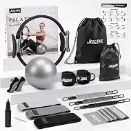 JELUTAR Pilates Kit for Women Home Workout, Pilates Equipment Set with 14" Pilates Ring and Ball, Fabric Resistance Bands, Exercise Band, Ankle Straps, Grip Socks Gym Accessories Fitness Essentials