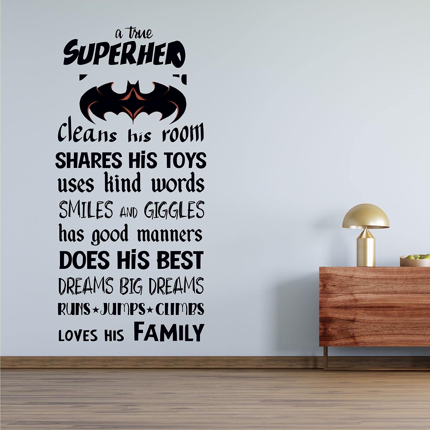 Vinyl Wall Decal: Boys Kids A True Superhero Quotes - 20" x 40" Bruce Wayne Gotham City Bedroom Home Sticker Décor