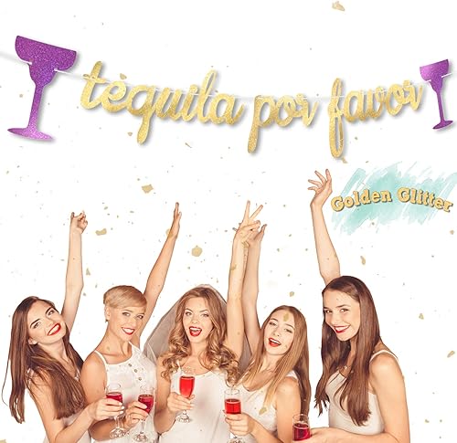 Cartel de tequila Por Favor con purpurina dorada para despedida de soltera, Margarita, vidrio, compromiso, decoración temática de boda, para