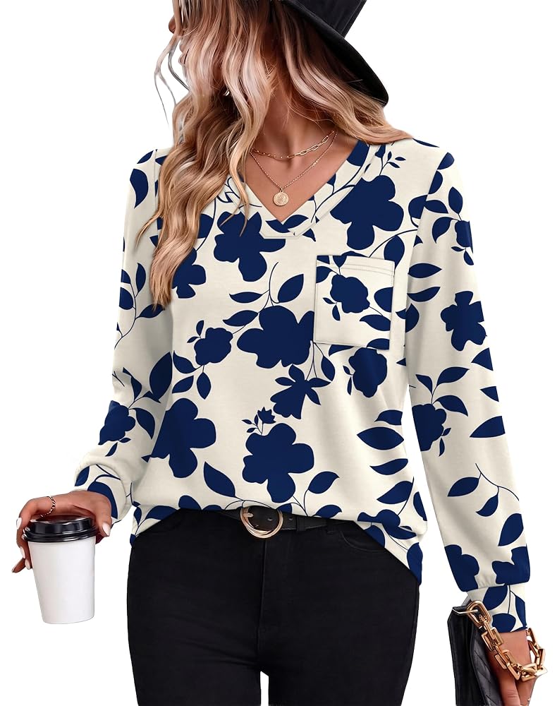 WIHOLL V Neck Long Sleeve Shirts $6 off