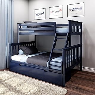 Max & Lily Classic Twin Over Full Bunk Bed, with Storage Drawers, Blue