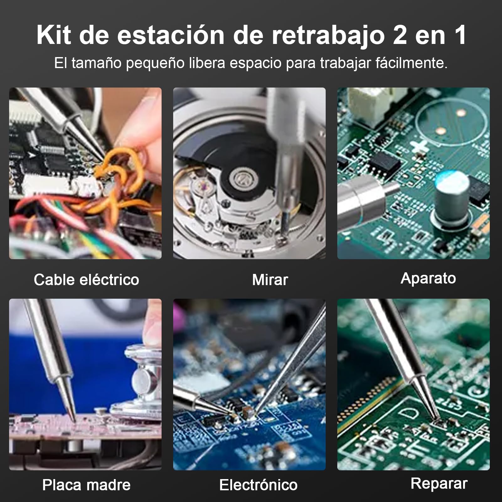 2 en 1 Conjunto de Estación de Soldadura 760W, Pantalla Digital 180-500°C Soldador +Pistola de Aire Caliente 8586D, Herramienta de Desoldadura Y Reparación, para Componentes Electrónicos