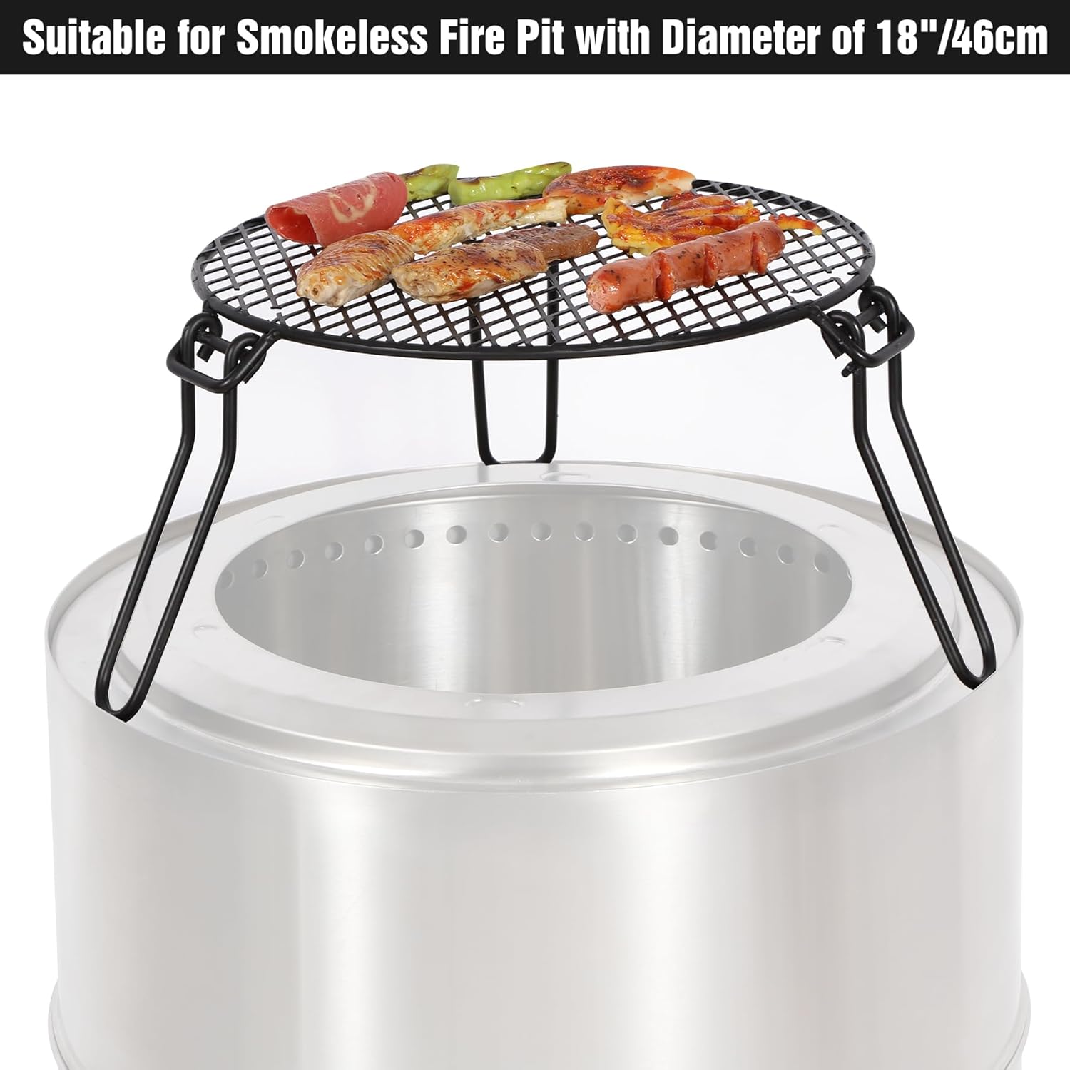 REDCAMP Folding Campfire Grill Grate Top for Solo Stove Bonfire, Portable Iron Campfire Tripod with Steel Grill for Bonfire Fire Pit, Dutch Oven, Open Fire Tripod Grill with Legs, Diameter: 18"