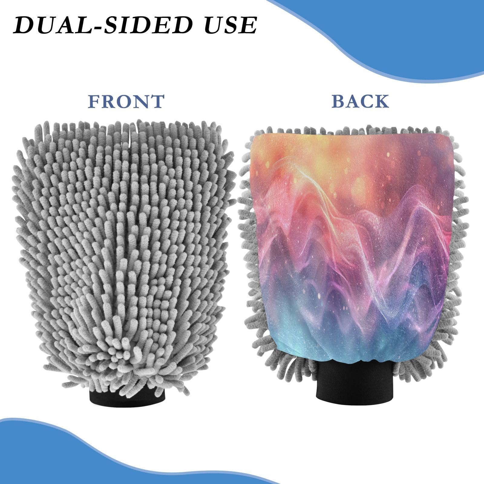 Kigai Colored Ripple Car Wash Mitt Microfiber, 2Pcs Scratch Free Lint-Free, Premium Chenille Microfiber Mitt Car Wash Brush-M