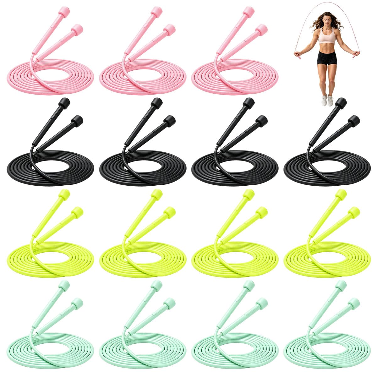 DODUOS 15 PCS 2.8m PVC Skipping Ropes for Adults, Adjustable Skipping Rope with Non Slip Handle, Lightweight Jump Rope for Weight Loss, Outdoor Activities, School, Boxing, Crossfit & Family Workouts