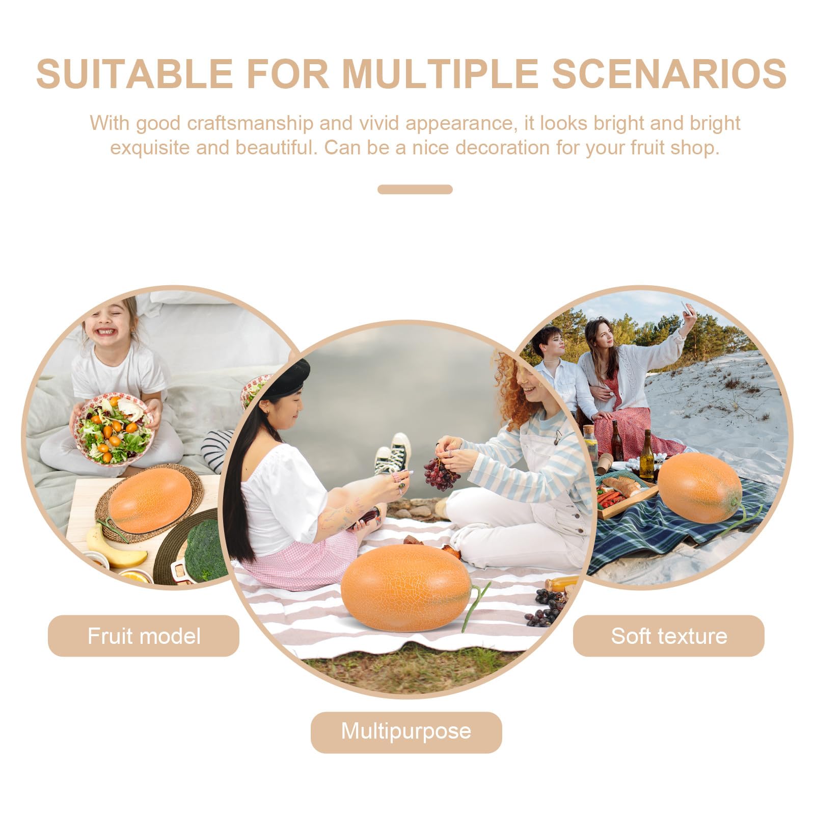 TOYANDONA Melone Durevole Cantalupo Artificiale Schiuma Realistico e in Decorazione di Multifunzionale per Fotografia Alimentare e Diverse Occasioni