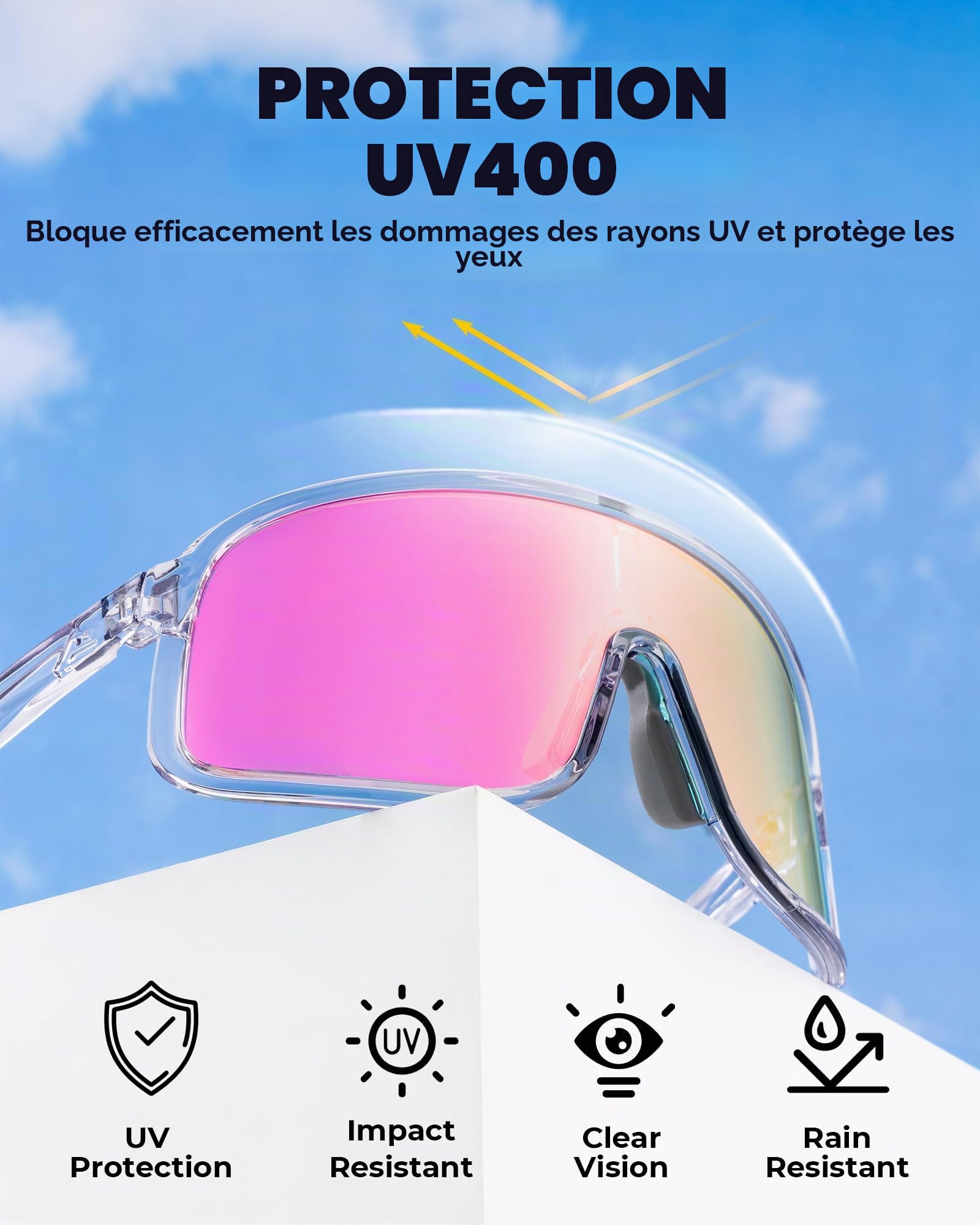 ROCKBROS Lunettes de Soleil Sport Photochromiques, Anti-UV400 Lunettes Cyclisme pour Hommes Femmes, Monture TR90 Air 31 g, Vélo VTT Pêche Course Conduite