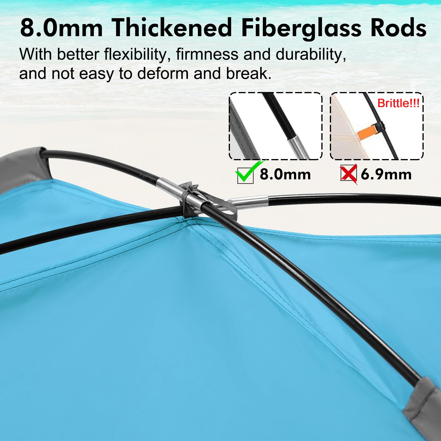 WhiteFang Tente de Plage Anti-UV Portable pour 3 Personnes, Sol Extensible avec 3 fenêtres en Maille ventilée, Sac de Transport, piquets et haubans