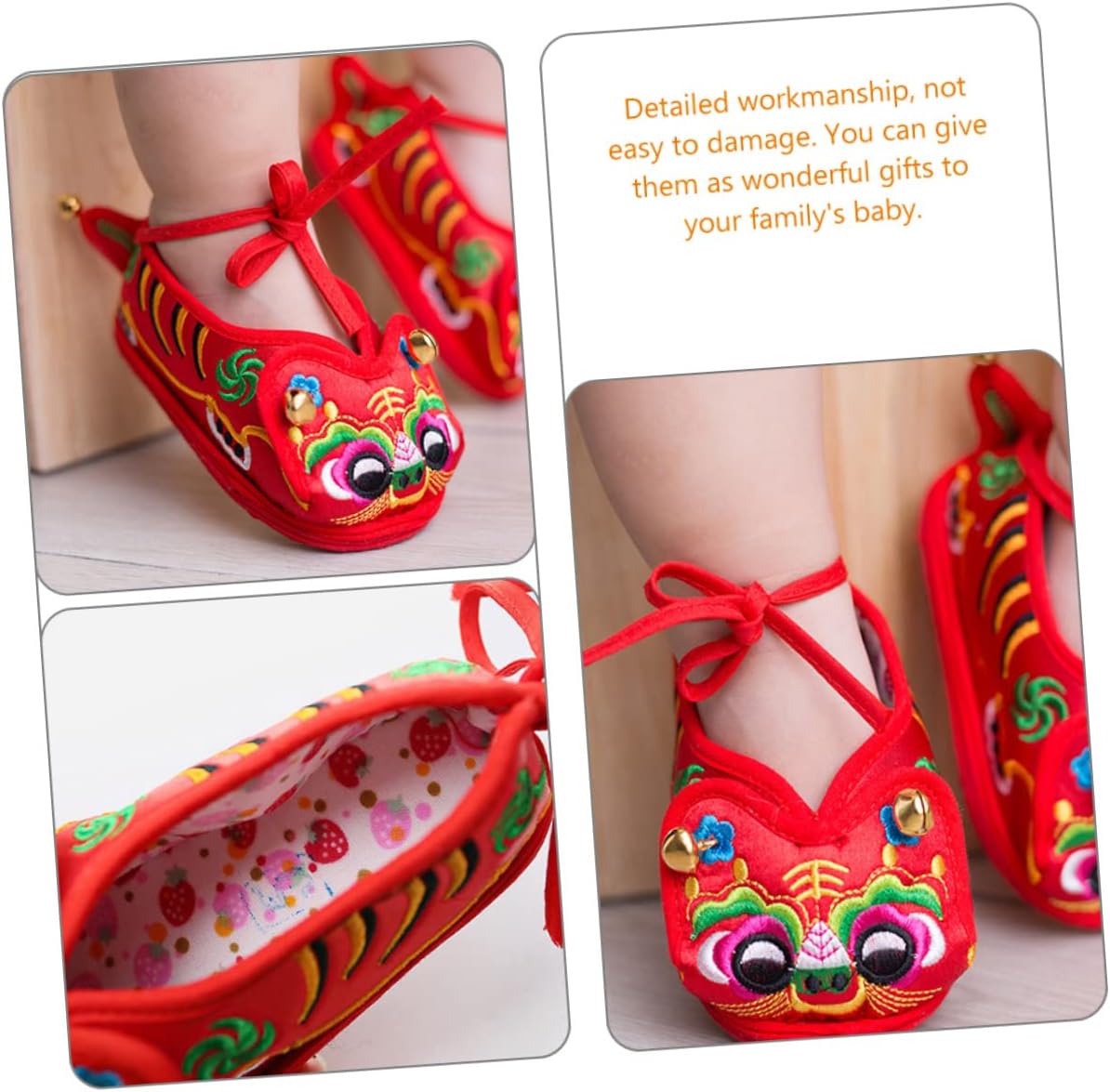 Kisangel 1 Pair Baby Tiger Head Shoes Baby Embroidered Shoes Animal Asian Sock Hanfu Costume Accessories Chinese New Year boy Girl Shoes Child Silk Toddler