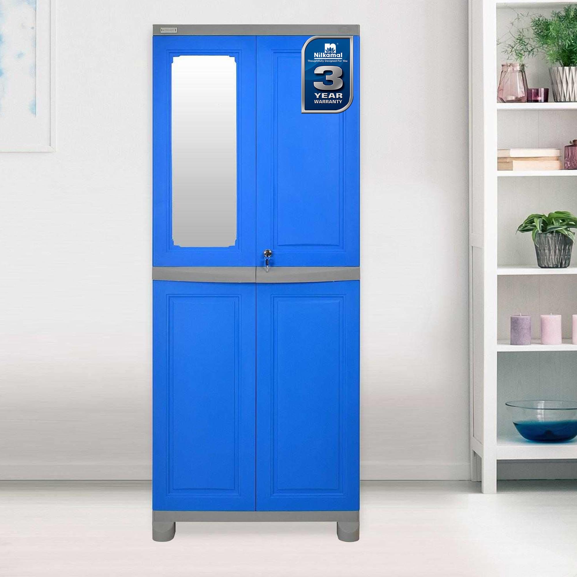 - Freedom Big 1 (Fb1M) Plastic Big Mirror Cabinet For Storage|3-Years Warranty|Space&Clothes Organizer|Shelves|Cupboard|Wardrobe|Living Room|Adult & Kids|For Home Kitchen-Office,Deep Blue,Grey