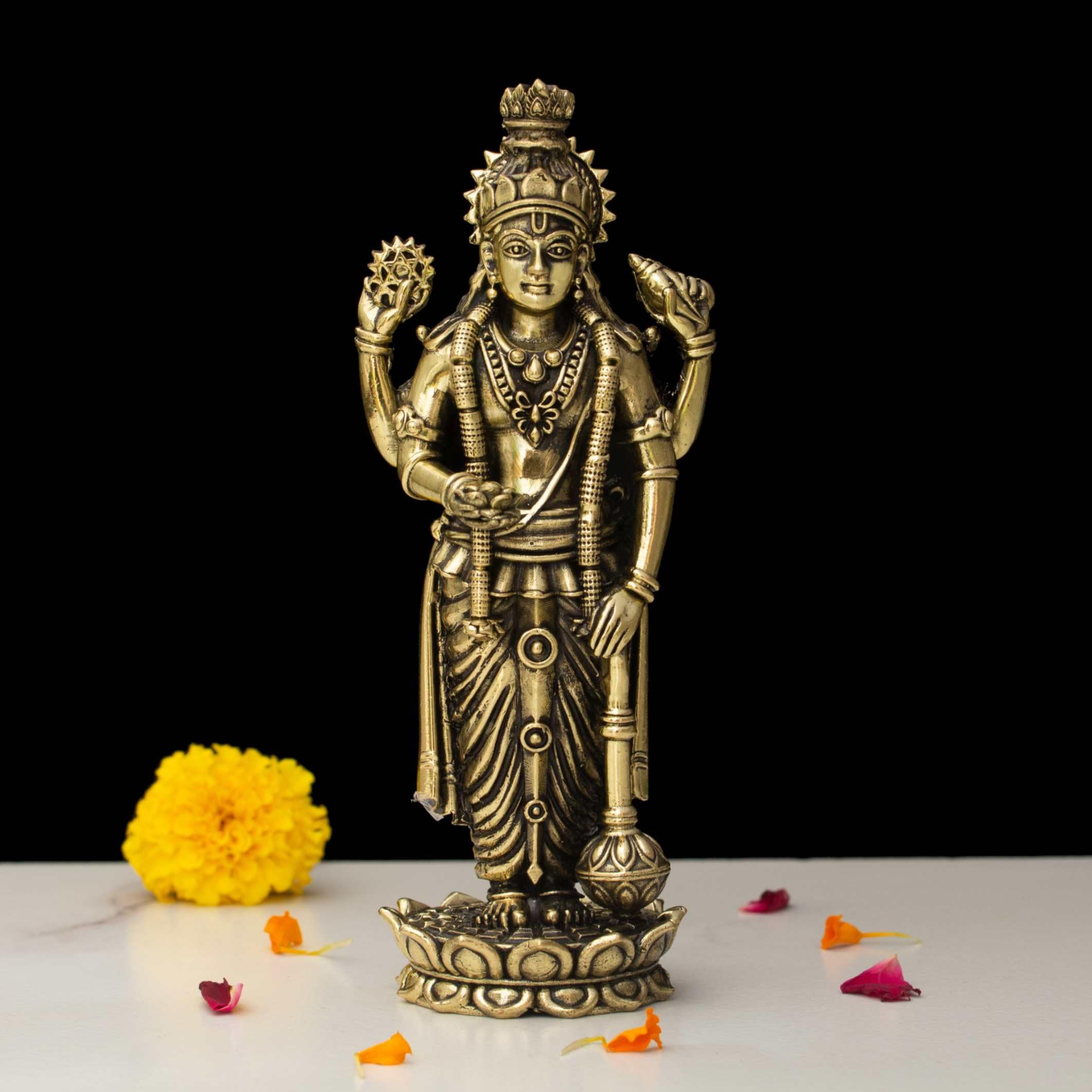 Brass Vishnu Statue - Hindu God Idol for Home & Puja -3