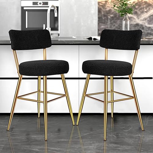 Boucle - Juego de 2 taburetes de bar de 24 pulgadas, taburetes de bar de altura de mostrador con respaldo, taburetes de bar Sherpa con patas de