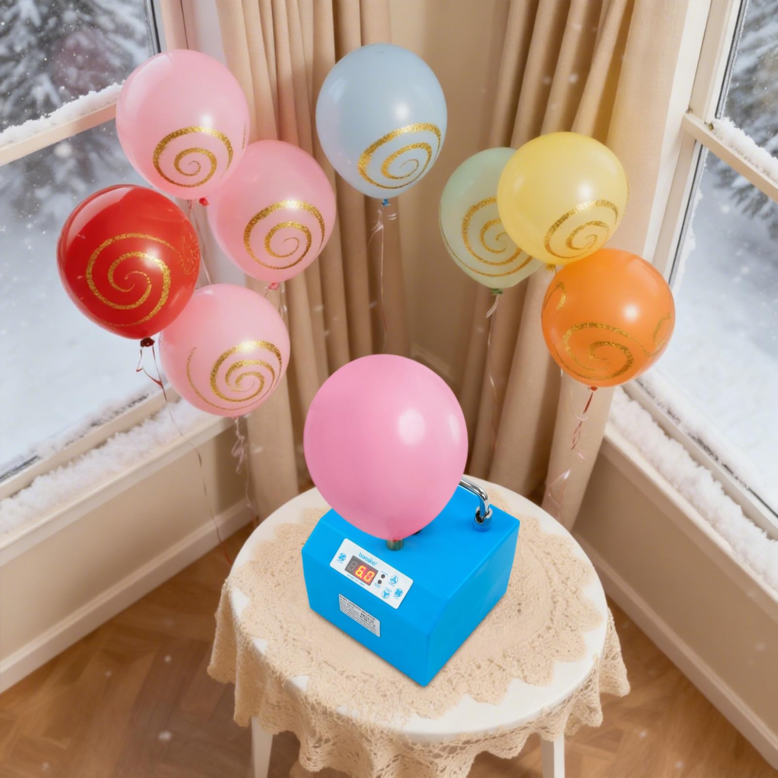 Elektrisch Luftballonpumpe mit 2 Pumpmodi (manuelle/halbautomatische), Tragbar Ballonpumpe Ballonaufblasgerät mit Fußschalter, Luftballon aufblasgerät mit Kupferaufblasdüse und LCD-Display