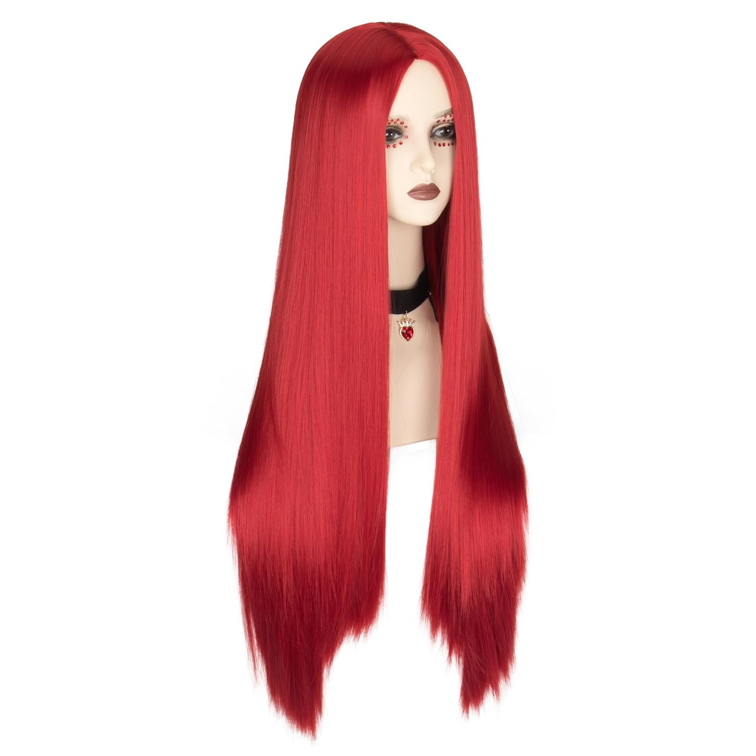 Miss U Hair 5pcs Long Straight Red Wig 36Inch Women Center Part Cosplay Halloween Wig with Choker Earrings - Image 7