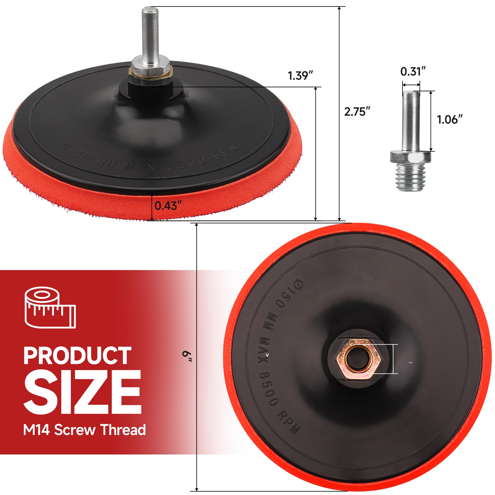 Talerz szlifierski 150 mm, pad polerski, adapter z adapterem M14, podkładka polerska, hak i pętelka, talerz polerski do wiertarki/szlifierki kątowej